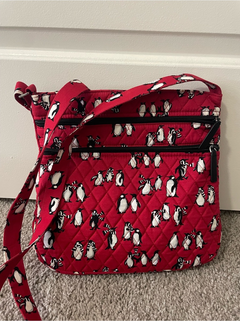 Vera Bradley Red Quilted Penguin Crossbody